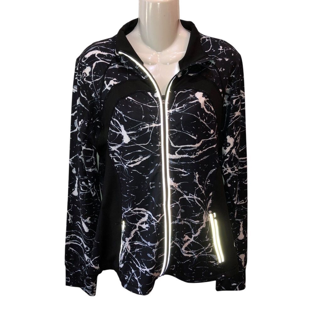 Icyzone Womens Large Black Monochrome Reflectorized Running Pockets Jacket Sz L
